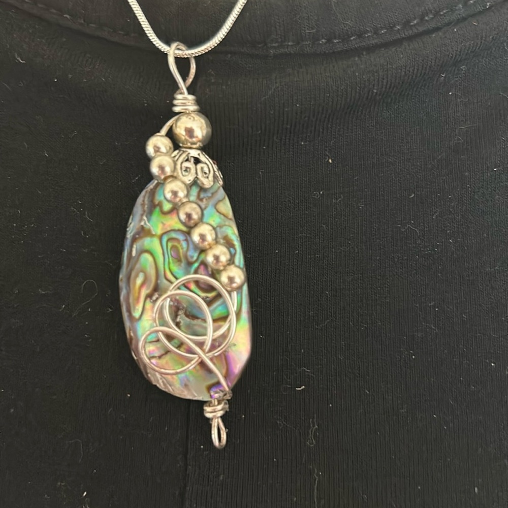 Matching blue agate necklace, and earrings
